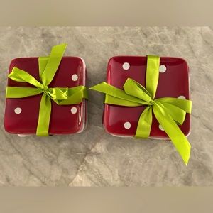 Cute Polka Dot & Red Sets Canape/Dessert/Appetizer Plates (two sets of four)